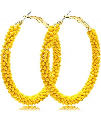 Beaded Hoop Earrings for Women Mixed Color Bead Dangle Earrings Bohemia Hoop Dangle Earring Studs for Girls C Yellow $8.95 Ea...