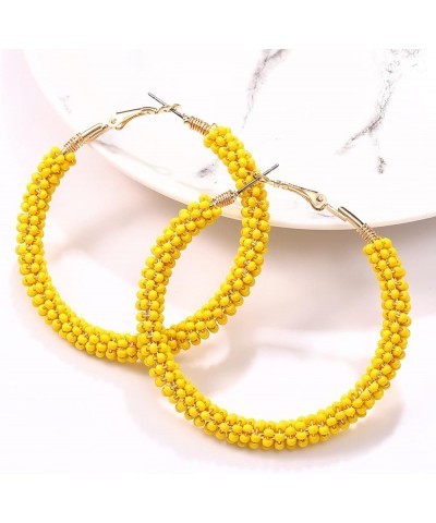 Beaded Hoop Earrings for Women Mixed Color Bead Dangle Earrings Bohemia Hoop Dangle Earring Studs for Girls C Yellow $8.95 Ea...