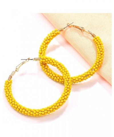 Beaded Hoop Earrings for Women Mixed Color Bead Dangle Earrings Bohemia Hoop Dangle Earring Studs for Girls C Yellow $8.95 Ea...