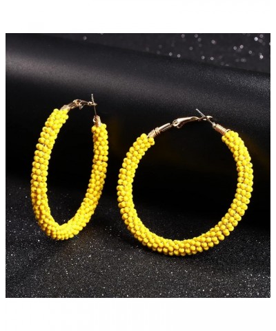 Beaded Hoop Earrings for Women Mixed Color Bead Dangle Earrings Bohemia Hoop Dangle Earring Studs for Girls C Yellow $8.95 Ea...