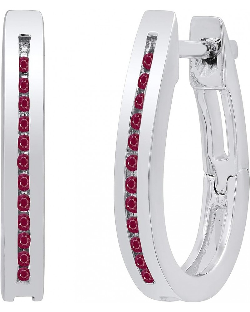 Ladies Hoop Earrings, Available in Various Round Diamonds, Gemstones & Metal in 10K/14K/18K Gold & 925 Sterling Silver Ruby i...