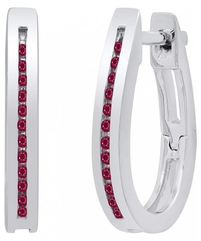 Ladies Hoop Earrings, Available in Various Round Diamonds, Gemstones & Metal in 10K/14K/18K Gold & 925 Sterling Silver Ruby i...