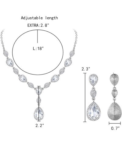 Women's Cubic Zirconia Teardrop Y-Necklaces Dangle Earrings Jewelry Sets for Brides Bridesmaids 06-Clear Silver-Tone $15.65 J...