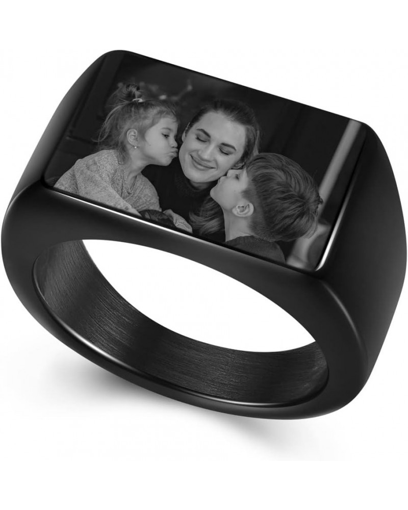 Personalized Photo Custom Picture Signet Ring Engraving Black and White Picture Biker Rings for Men Women Memorial Stainless ...