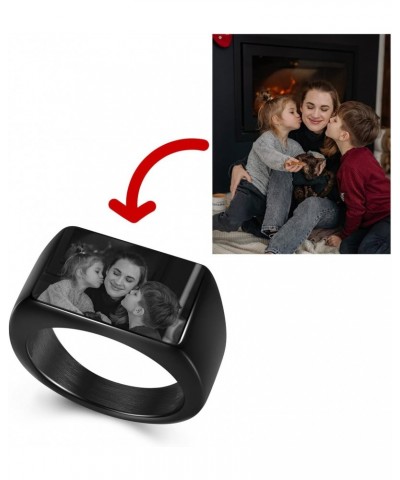 Personalized Photo Custom Picture Signet Ring Engraving Black and White Picture Biker Rings for Men Women Memorial Stainless ...