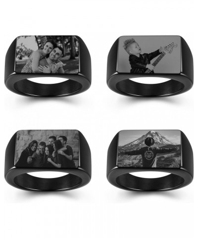 Personalized Photo Custom Picture Signet Ring Engraving Black and White Picture Biker Rings for Men Women Memorial Stainless ...