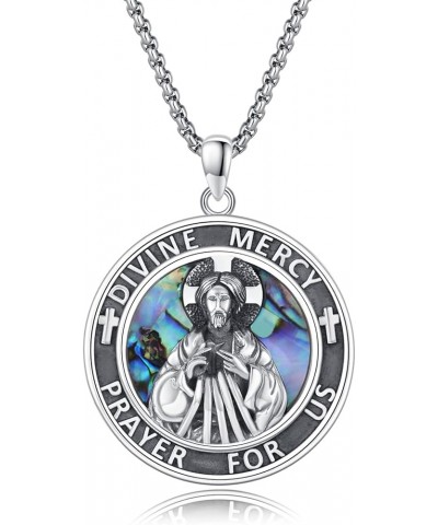 St Benedict/Jesus Crucifix/Divine Mercy Necklace 925 Sterling Silver Saint Patron Medal Necklace Jesus Pendant Cross Necklace...