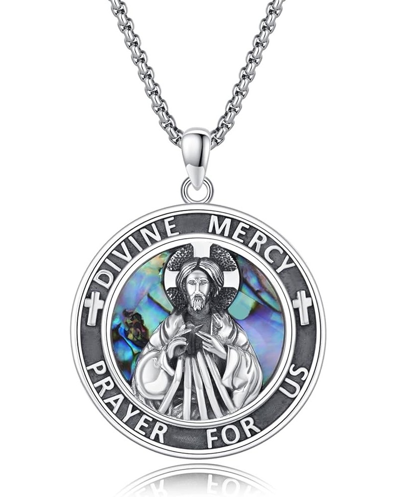 St Benedict/Jesus Crucifix/Divine Mercy Necklace 925 Sterling Silver Saint Patron Medal Necklace Jesus Pendant Cross Necklace...