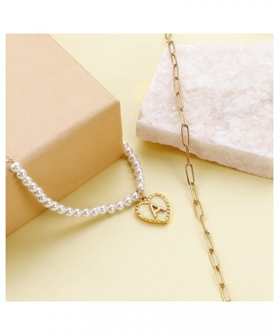 Gold Heart Initial Necklaces For Women Girls Trendy, Dainty Pearl Necklace Cute Letter Jewelry Gifts For Teen Girls, 14K Gold...