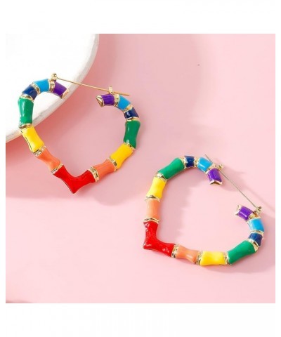 Bamboo Earrings Gold Bamboo Hoop Earrings for Women 90s Large Gold Hoop Earrings Trendy Jewelry Gifts for Girls B：colorful he...