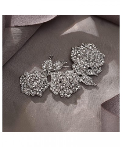 Women's Austrian Crystal Enamel Romantic Blooming Rose Flower Leaf Brooch White Silver-Tone $10.80 Brooches & Pins