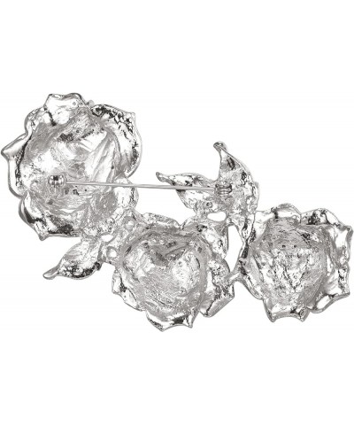 Women's Austrian Crystal Enamel Romantic Blooming Rose Flower Leaf Brooch White Silver-Tone $10.80 Brooches & Pins