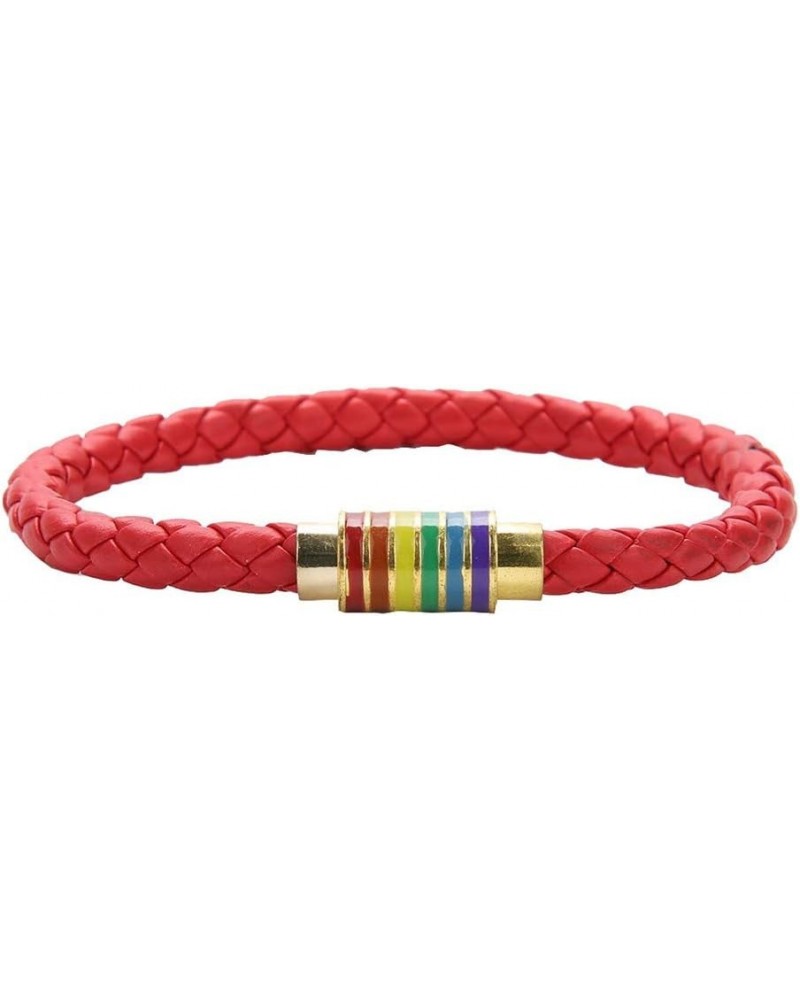 Leather Braided LGBT Rainbow Bangle Bracelet - Gay & Lesbian Pride red gold 210.0 Millimeters $8.96 Bracelets