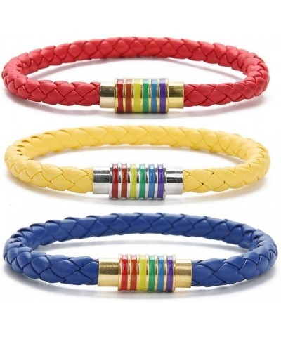 Leather Braided LGBT Rainbow Bangle Bracelet - Gay & Lesbian Pride red gold 210.0 Millimeters $8.96 Bracelets