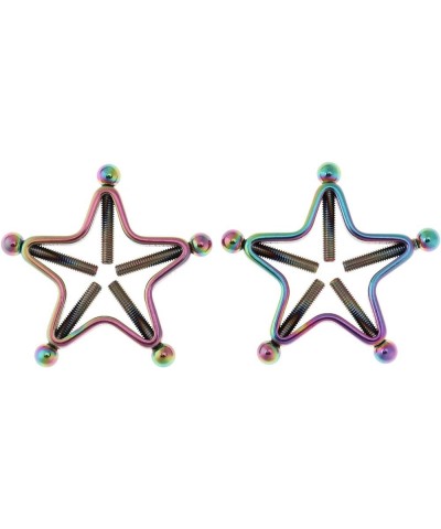 1 Pair Adults Non-Piercings Nipple Shield Adjustable Body Piercing Geometric Stars Nipple Clamp Ring Body Jewelry 1 Rainbow C...