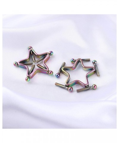 1 Pair Adults Non-Piercings Nipple Shield Adjustable Body Piercing Geometric Stars Nipple Clamp Ring Body Jewelry 1 Rainbow C...