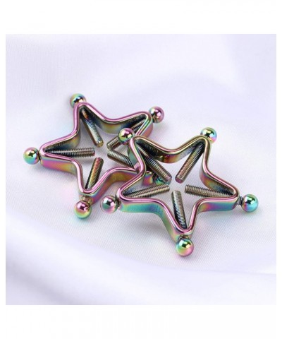 1 Pair Adults Non-Piercings Nipple Shield Adjustable Body Piercing Geometric Stars Nipple Clamp Ring Body Jewelry 1 Rainbow C...