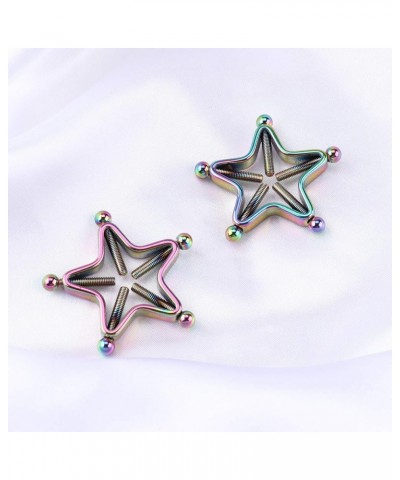 1 Pair Adults Non-Piercings Nipple Shield Adjustable Body Piercing Geometric Stars Nipple Clamp Ring Body Jewelry 1 Rainbow C...