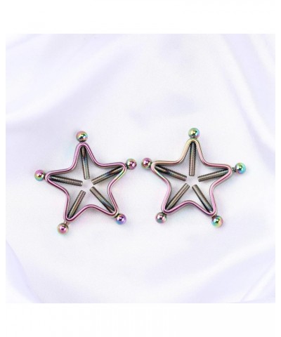 1 Pair Adults Non-Piercings Nipple Shield Adjustable Body Piercing Geometric Stars Nipple Clamp Ring Body Jewelry 1 Rainbow C...