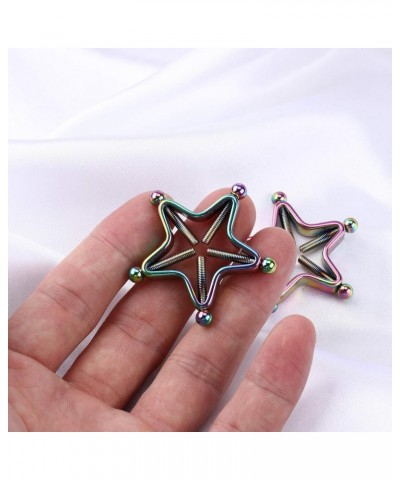 1 Pair Adults Non-Piercings Nipple Shield Adjustable Body Piercing Geometric Stars Nipple Clamp Ring Body Jewelry 1 Rainbow C...