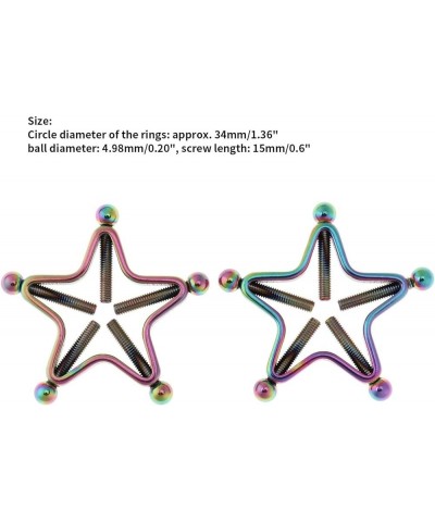 1 Pair Adults Non-Piercings Nipple Shield Adjustable Body Piercing Geometric Stars Nipple Clamp Ring Body Jewelry 1 Rainbow C...