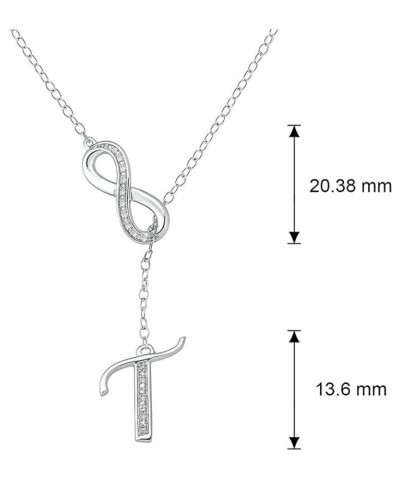 Diamond Infinity Lariat Necklace for Women in 925 Sterling Silver, Women's Silver Alphabet Pendant Necklace with Diamond Acce...