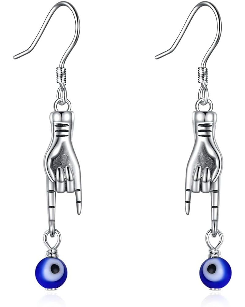 Italian Hand Earrings for Women 925 Sterling Silver Evil Eye Dangle Earrings Cornicello and Mano Cornuto Good Luck Protection...