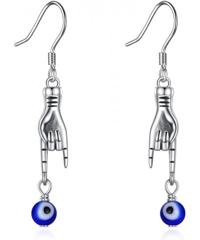 Italian Hand Earrings for Women 925 Sterling Silver Evil Eye Dangle Earrings Cornicello and Mano Cornuto Good Luck Protection...