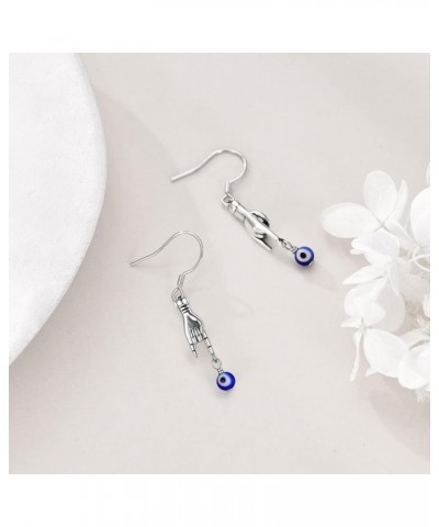 Italian Hand Earrings for Women 925 Sterling Silver Evil Eye Dangle Earrings Cornicello and Mano Cornuto Good Luck Protection...