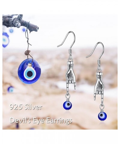 Italian Hand Earrings for Women 925 Sterling Silver Evil Eye Dangle Earrings Cornicello and Mano Cornuto Good Luck Protection...