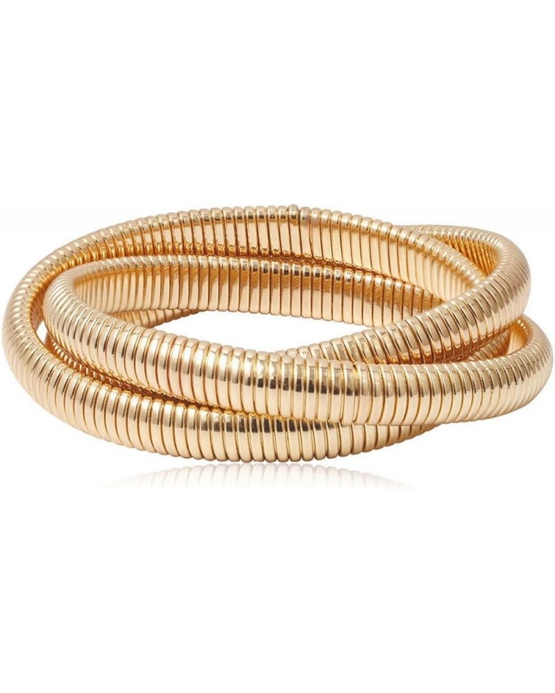 Unique Chunky Gold Bracelet Boho Triple Wrap Bracelets Snake Chain Interlocking Omega Stretch Bracelet D-triple gold $6.19 Br...