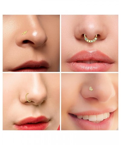 20G Nose Studs Nose Rings Hoop Surgical Steel CZ Opal Nose Rings Piercings Hoop Jewelry Various Style and Color Style D - 18P...