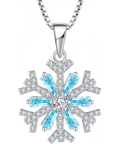 Snowflake Pendant Necklace 925 Sterling Silver Jewelry Gift for Women Aquamarine $22.00 Necklaces