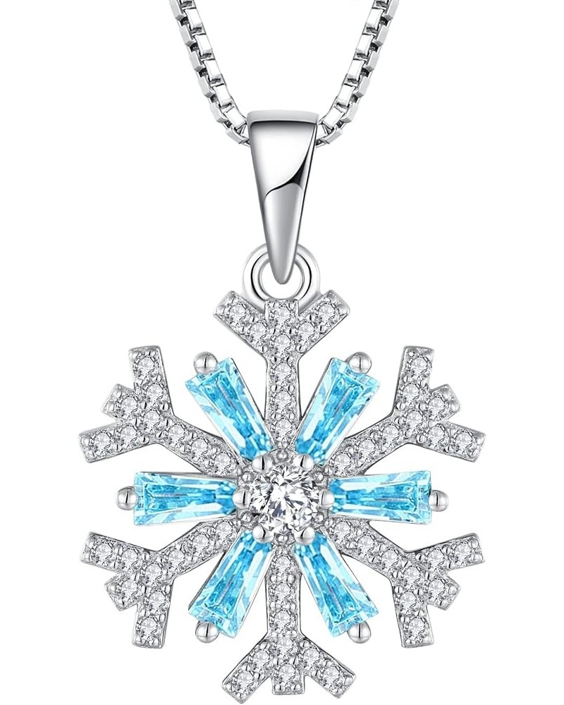 Snowflake Pendant Necklace 925 Sterling Silver Jewelry Gift for Women Aquamarine $22.00 Necklaces