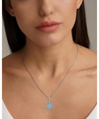 Snowflake Pendant Necklace 925 Sterling Silver Jewelry Gift for Women Aquamarine $22.00 Necklaces