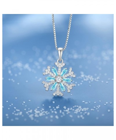 Snowflake Pendant Necklace 925 Sterling Silver Jewelry Gift for Women Aquamarine $22.00 Necklaces