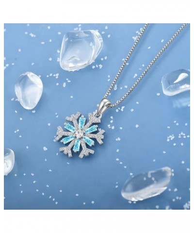 Snowflake Pendant Necklace 925 Sterling Silver Jewelry Gift for Women Aquamarine $22.00 Necklaces