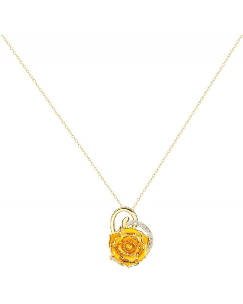 Rose Pendant Necklace for Women, 24K Gold-Plated, Adjustable Length, Fashion Jewelry, Best Gifts for Her Heart Yellow Rose Ne...