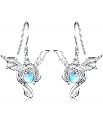 Dragon Earrings for Women 925 Sterling Silver Moonstone Dragon Earrings Dragon Jewelry Gifts for Girls Mom Daughter Dragon Ea...