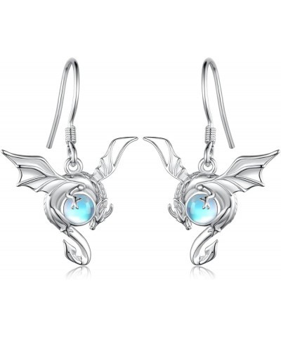 Dragon Earrings for Women 925 Sterling Silver Moonstone Dragon Earrings Dragon Jewelry Gifts for Girls Mom Daughter Dragon Ea...