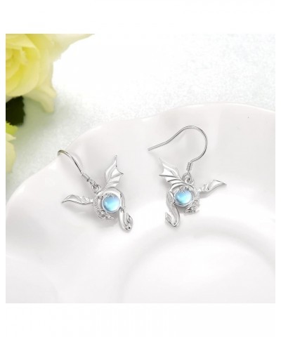 Dragon Earrings for Women 925 Sterling Silver Moonstone Dragon Earrings Dragon Jewelry Gifts for Girls Mom Daughter Dragon Ea...