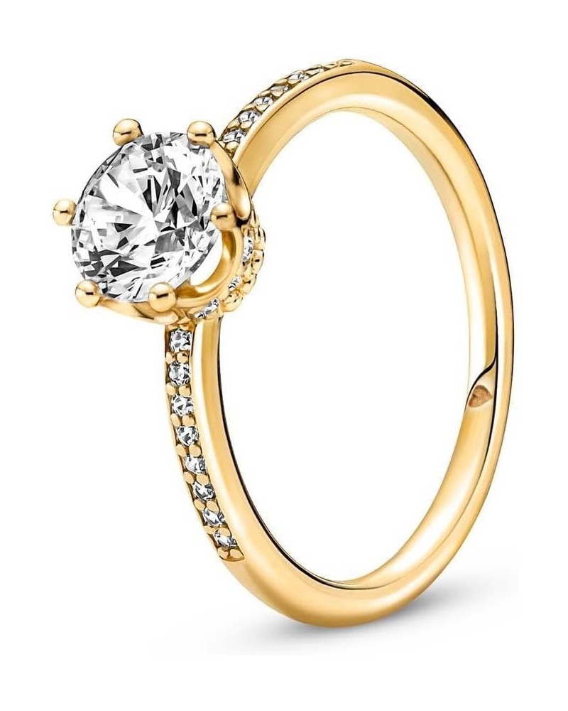 Clear Sparkling Crown Solitaire Ring - Gold Ring for Women - Gift for Her - 14k Gold-Plated Shine with Cubic Zirconia 6 No Gi...