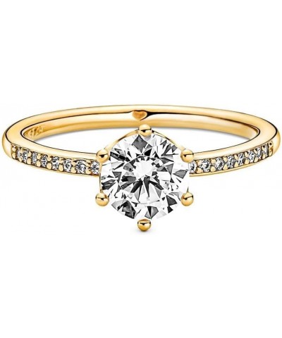 Clear Sparkling Crown Solitaire Ring - Gold Ring for Women - Gift for Her - 14k Gold-Plated Shine with Cubic Zirconia 6 No Gi...