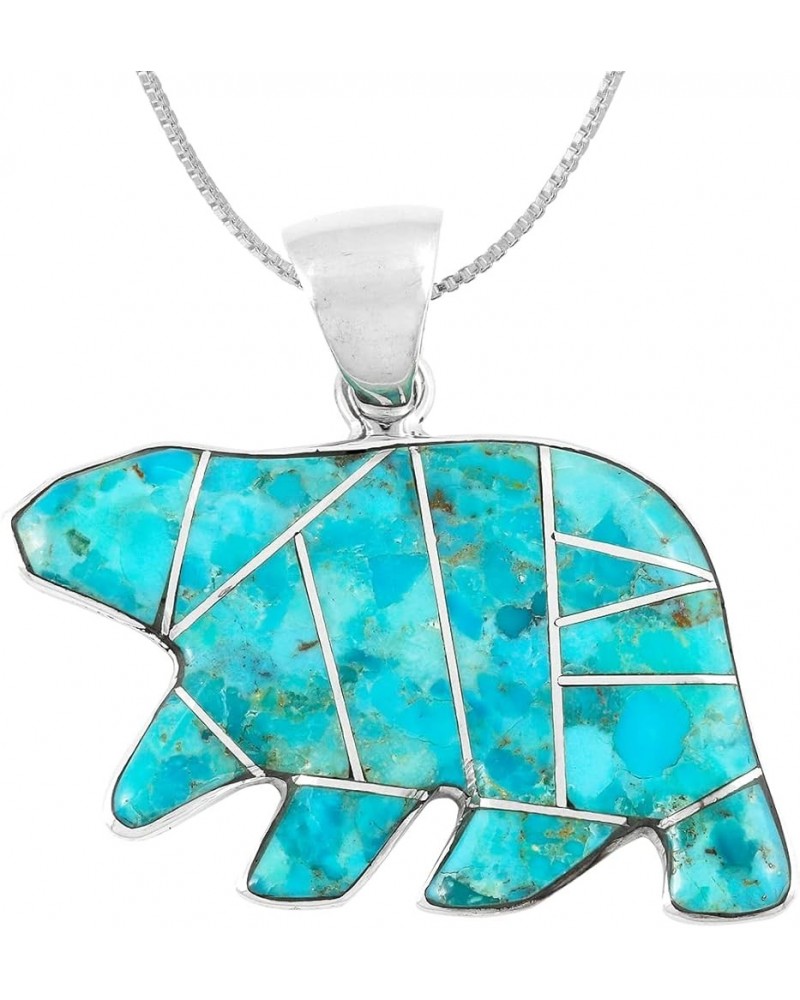 Bear Pendant Necklace 925 Sterling Silver Genuine Turquoise & Gemstones (24" Length) Turquoise $38.64 Necklaces