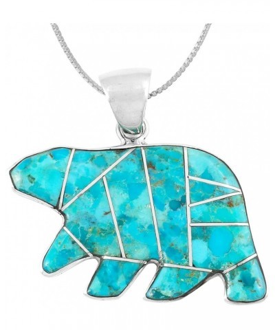 Bear Pendant Necklace 925 Sterling Silver Genuine Turquoise & Gemstones (24" Length) Turquoise $38.64 Necklaces