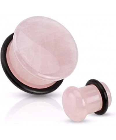 Rose Quartz Semi Precious Stone Domed Single Flare Plug with O-Ring 6GA (4mm) $10.25 Body Jewelry