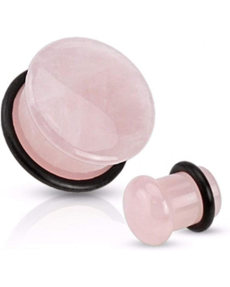 Rose Quartz Semi Precious Stone Domed Single Flare Plug with O-Ring 6GA (4mm) $10.25 Body Jewelry