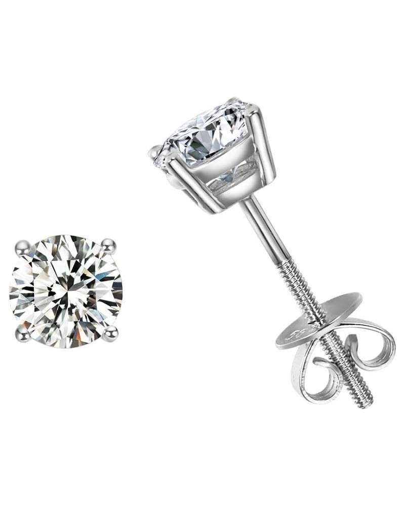 14k Solid White Gold Round 4 Prong Moissanite Earrings Simulated Diamond D-E Color VVS Clarity Stud Earrings for Women Girls ...