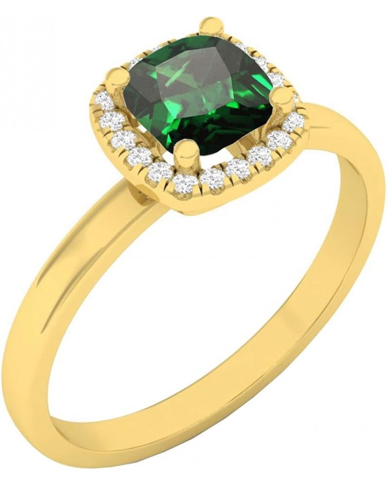 14K 5.3 MM Cushion Lab Created Gemstone & Round Diamond Ladies Halo Engagement Ring, Yellow Gold Emerald $109.35 Rings