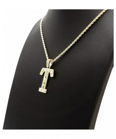 Unisex Stone Filled Initial Letter Pendant 24 inches Rope Chain Necklace Gold - T $12.38 Necklaces